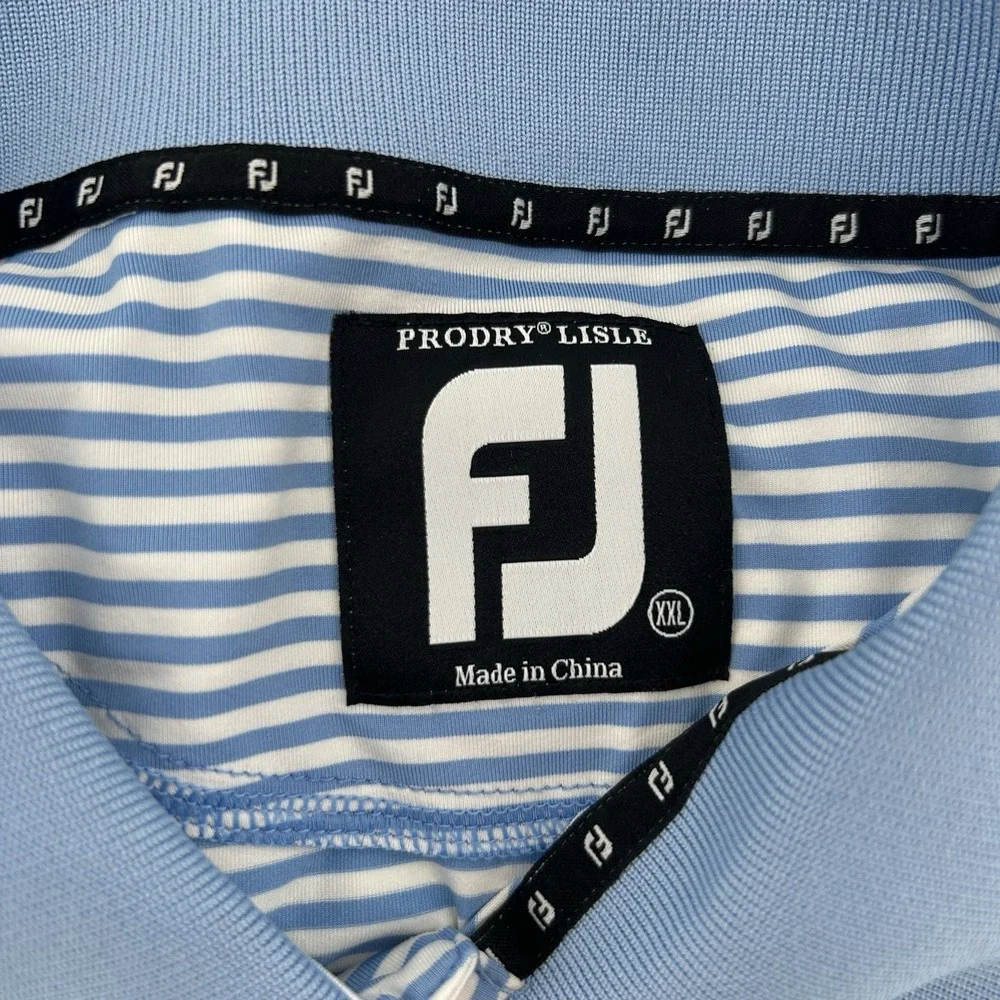 FootJoy Polo Shirt Mens 2XL Blue White Stripe ProDry‎ Lisle Golf Performance